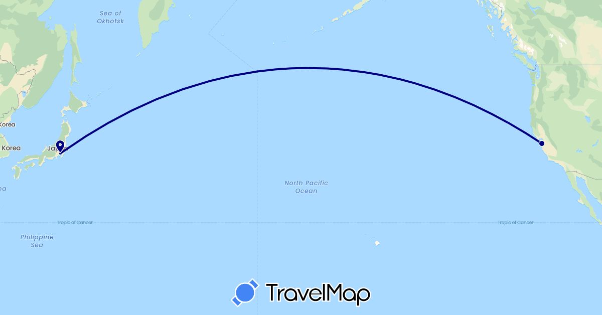 TravelMap itinerary: driving in Japan, United States (Asia, North America)